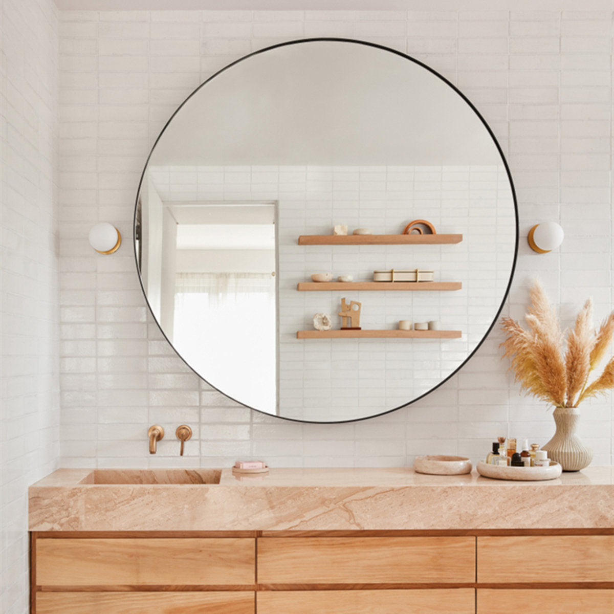 Circular Round Stainless Steel Framed Wall Mounted Bathroom Vanity Mirror